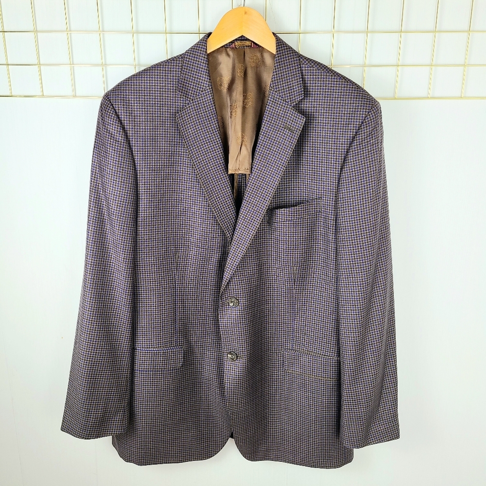 Bruno Magli Made In Italy Reda Worsted Wool Houndstooth Blazer Sport Coat